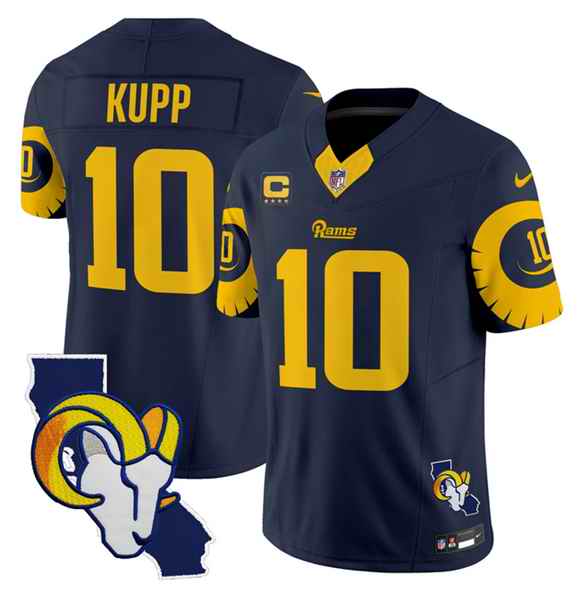Men's Los Angeles Rams #10 Cooper Kupp Navy 2025 4-Star C Patch F.U.S.E. V2 Limited Stitched Football Jersey